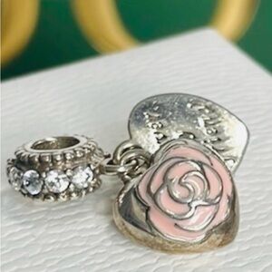Pandora Pink Roses CZ Dangle First My Mother Forever My Friend RETIRED